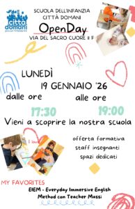 Open Day alla Scuola d’Infanzia Città Domani: porte aperte lunedì 19 gennaio