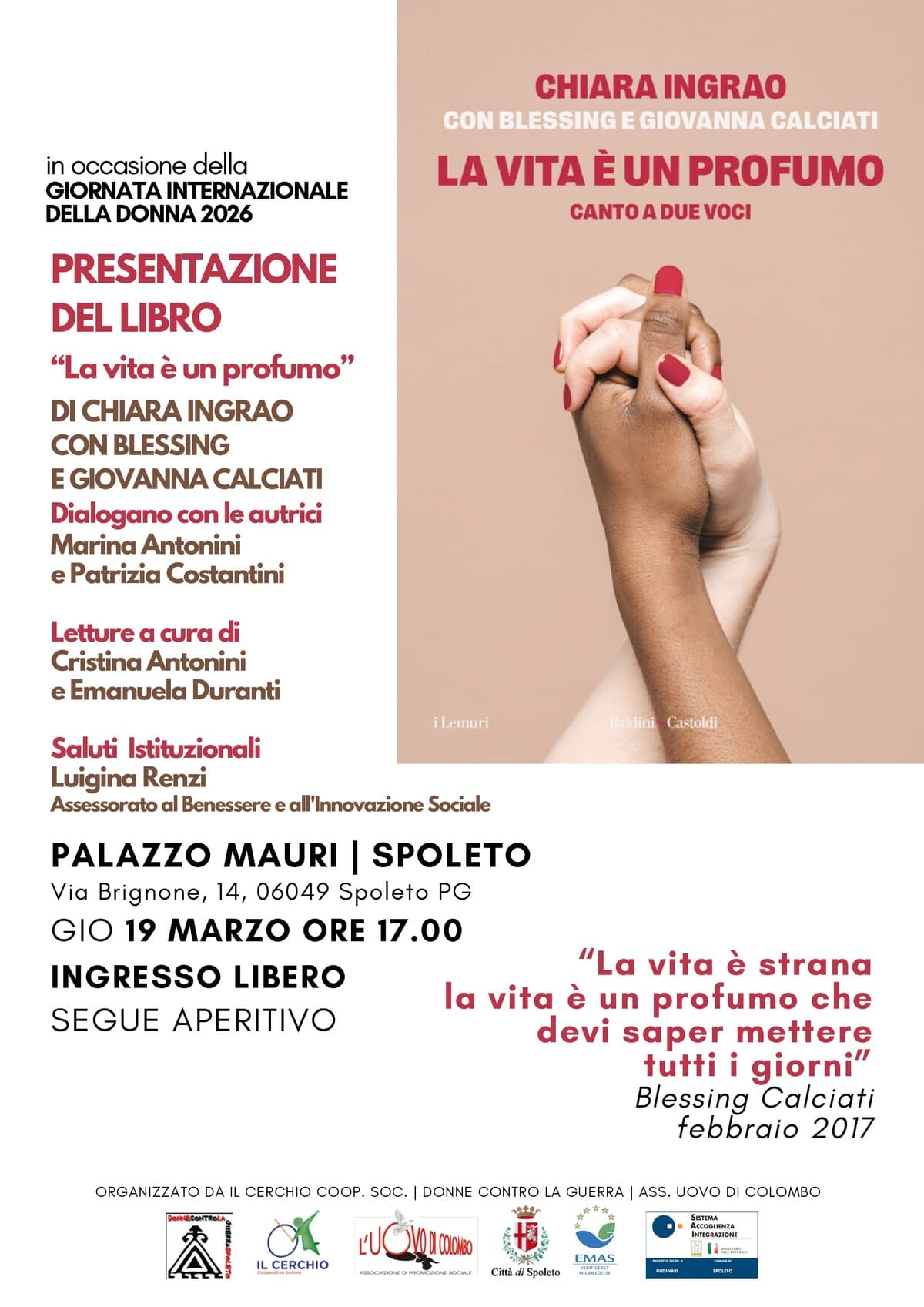 A Spoleto la presentazione del libro “La vita è un profumo” di Chiara Ingrao